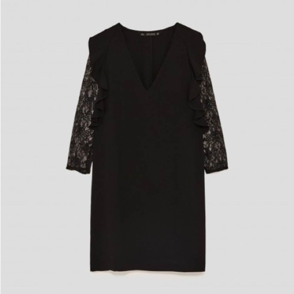 Zara Elegant Black Lace Sleeve Dress